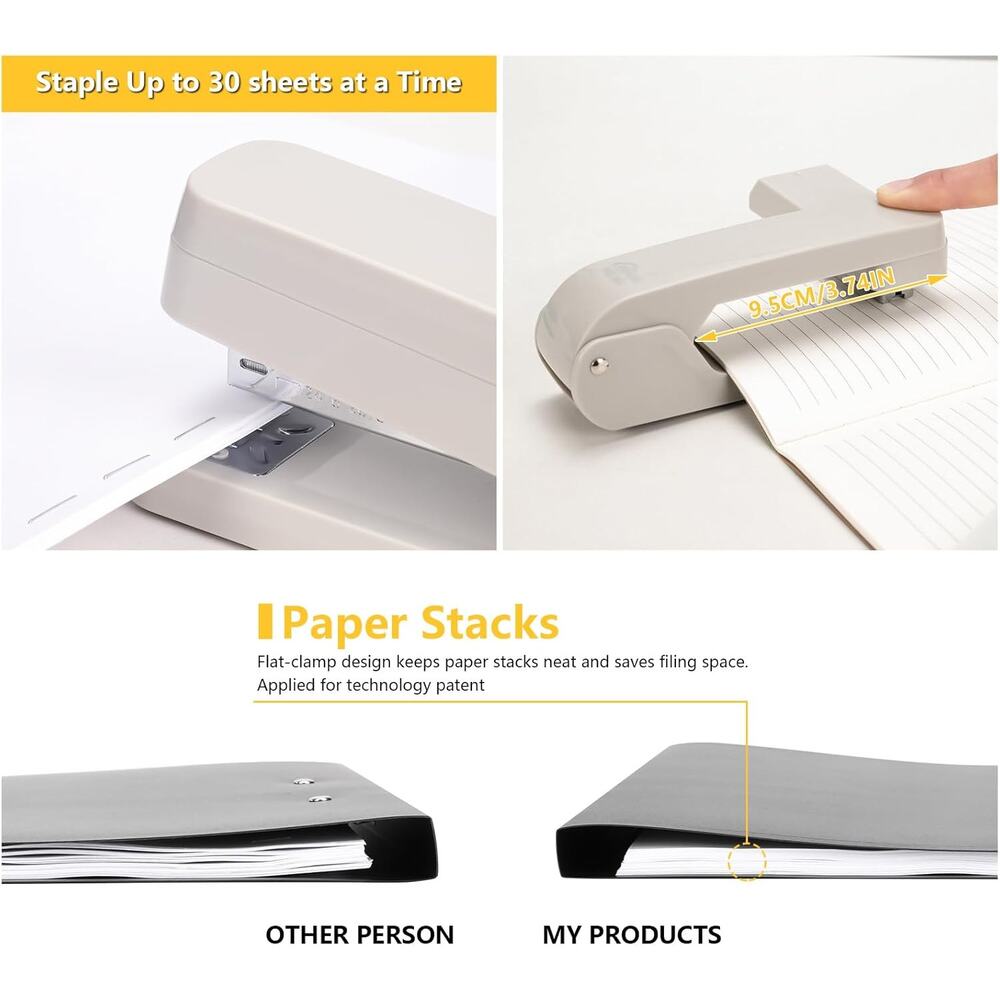 360° Rotating Desk Stapler 30 Sheet Capacity w/ Staple Remover & Staples – Gray
